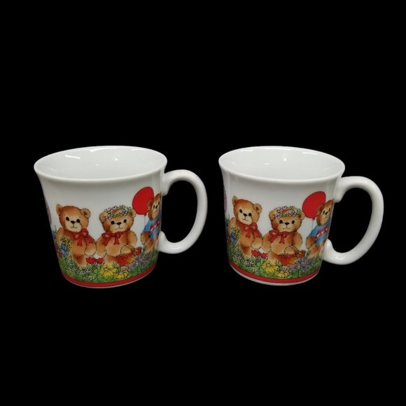 Vtg Lucy Rigg Lucy and Me Bear Plates with 2 Coffee Cups Mugs Made in Italy - Picture 4 of 13